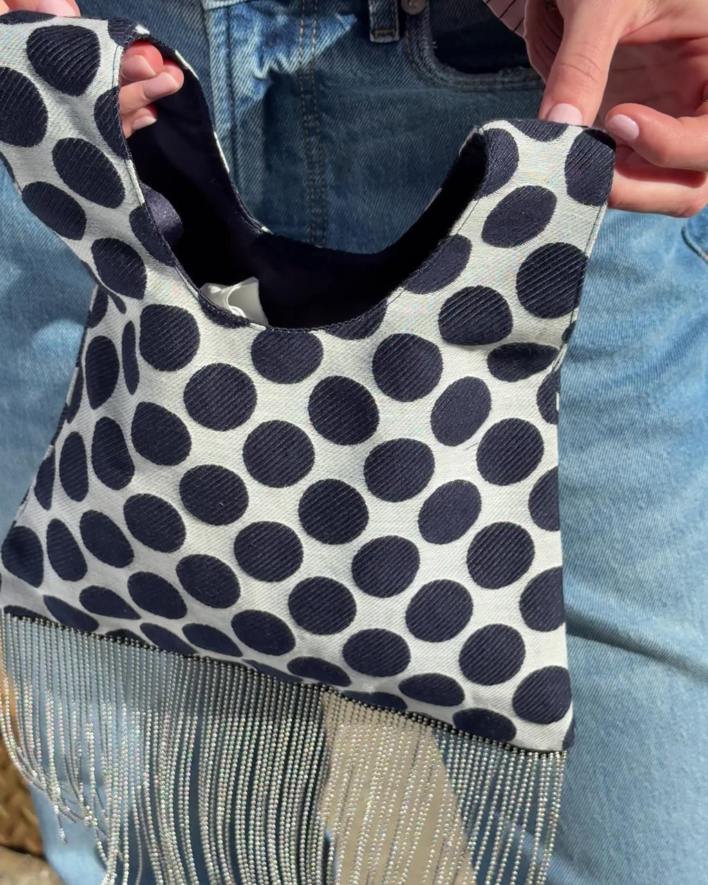 The Knot Bag in Navy Dot